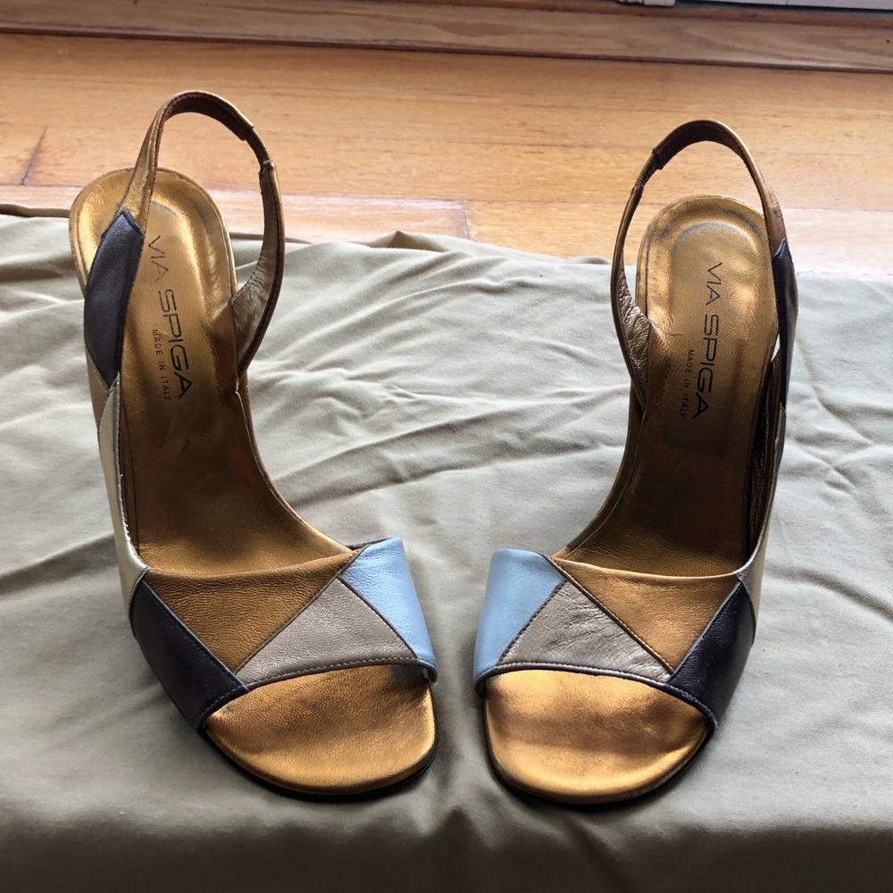 NWOT- Patchwork Open Toe Slingbacks by Via Spiga - Picture 1 of 3